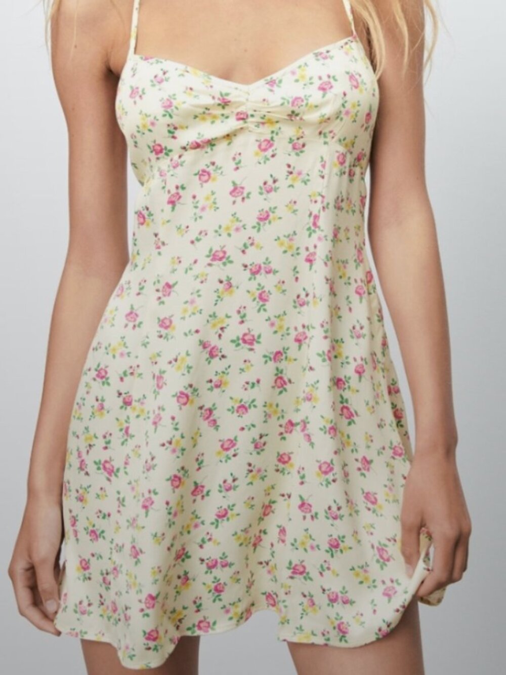 Floral Print Satin Mini Slip Dress